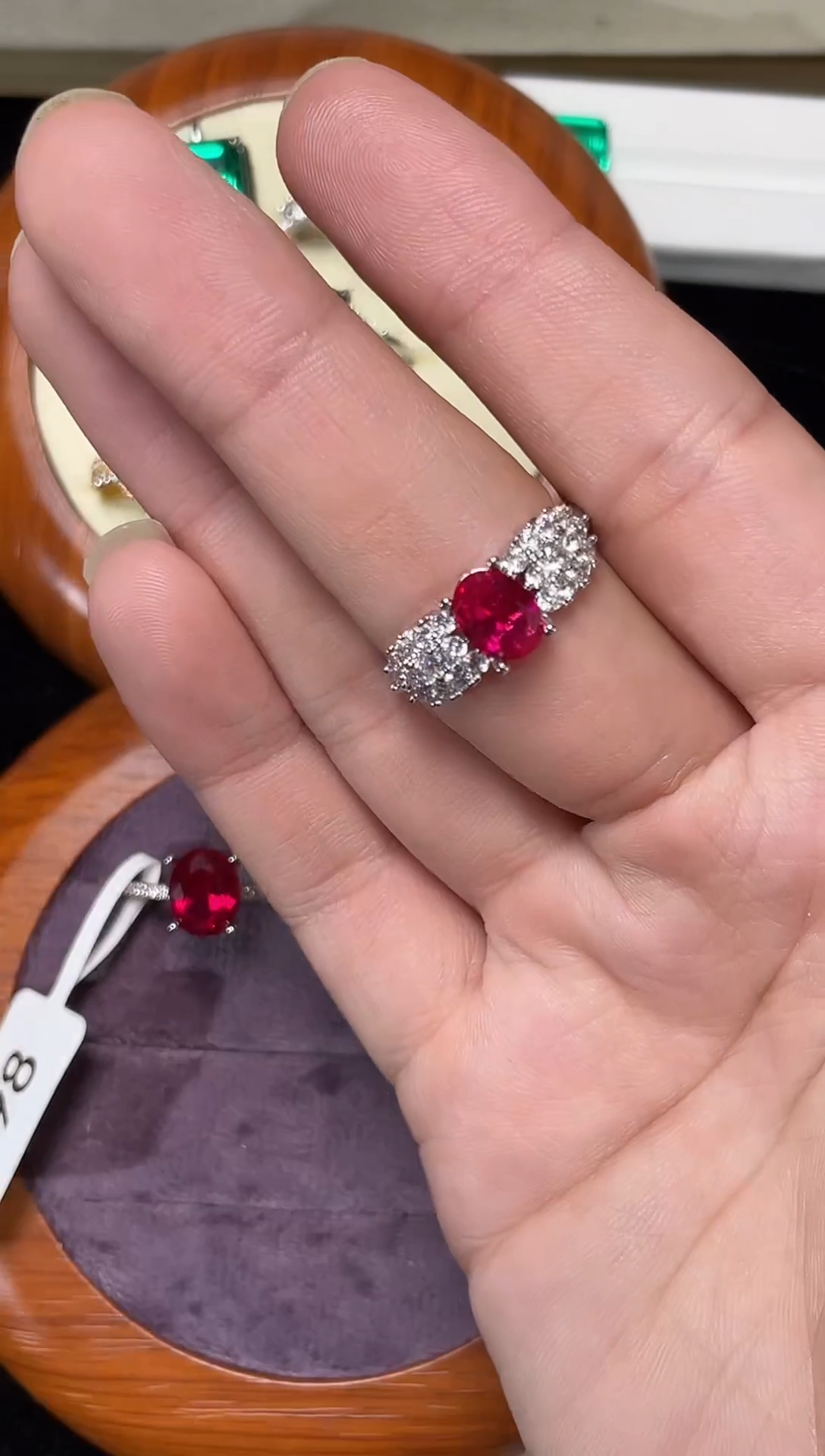 合金合成钻石红宝戒指