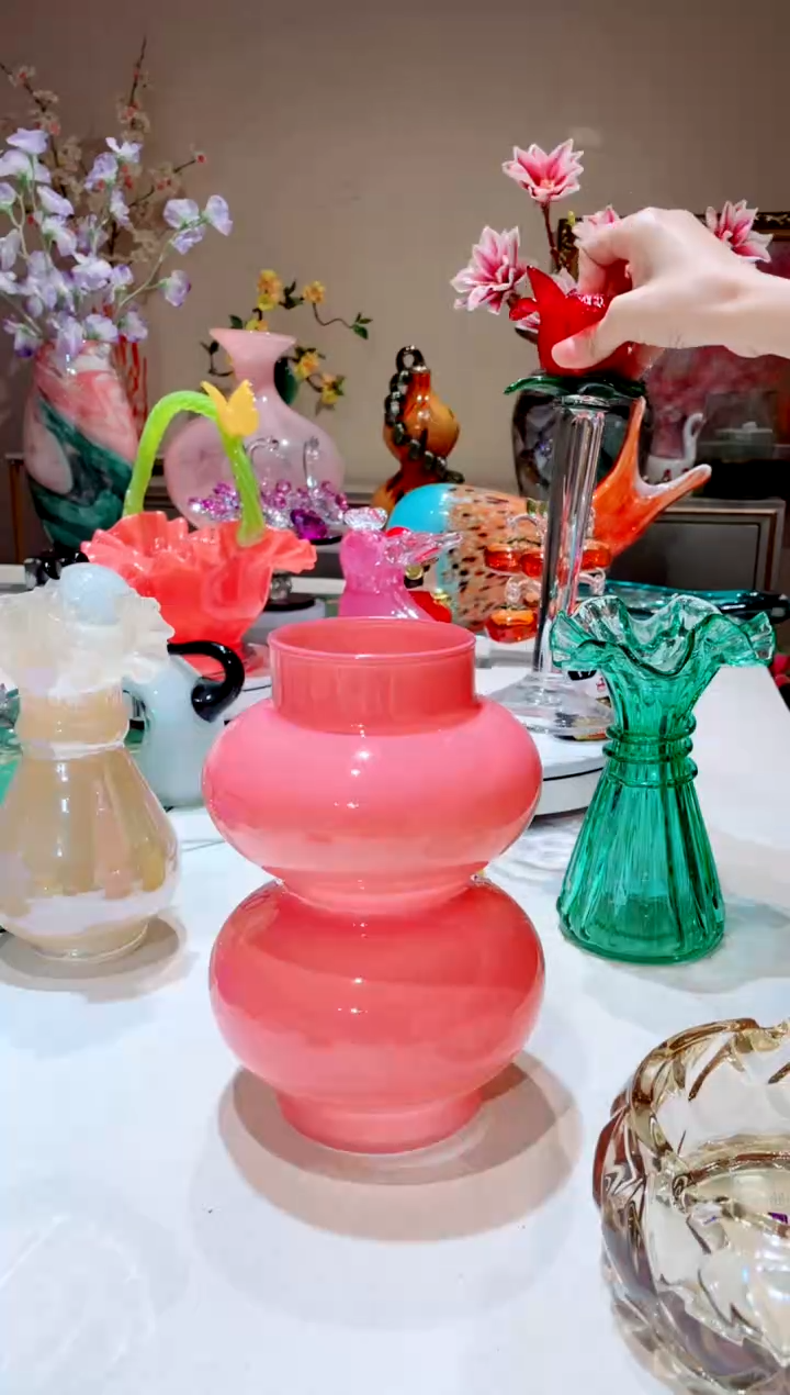 【闪购商品】琉璃手工艺品玫粉色葫芦花瓶 微瑕