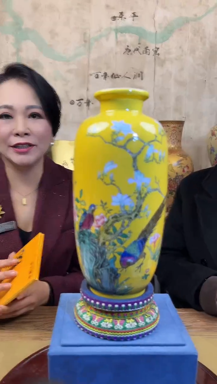 摆件陶瓷C9/珐琅彩花鸟赏瓶————