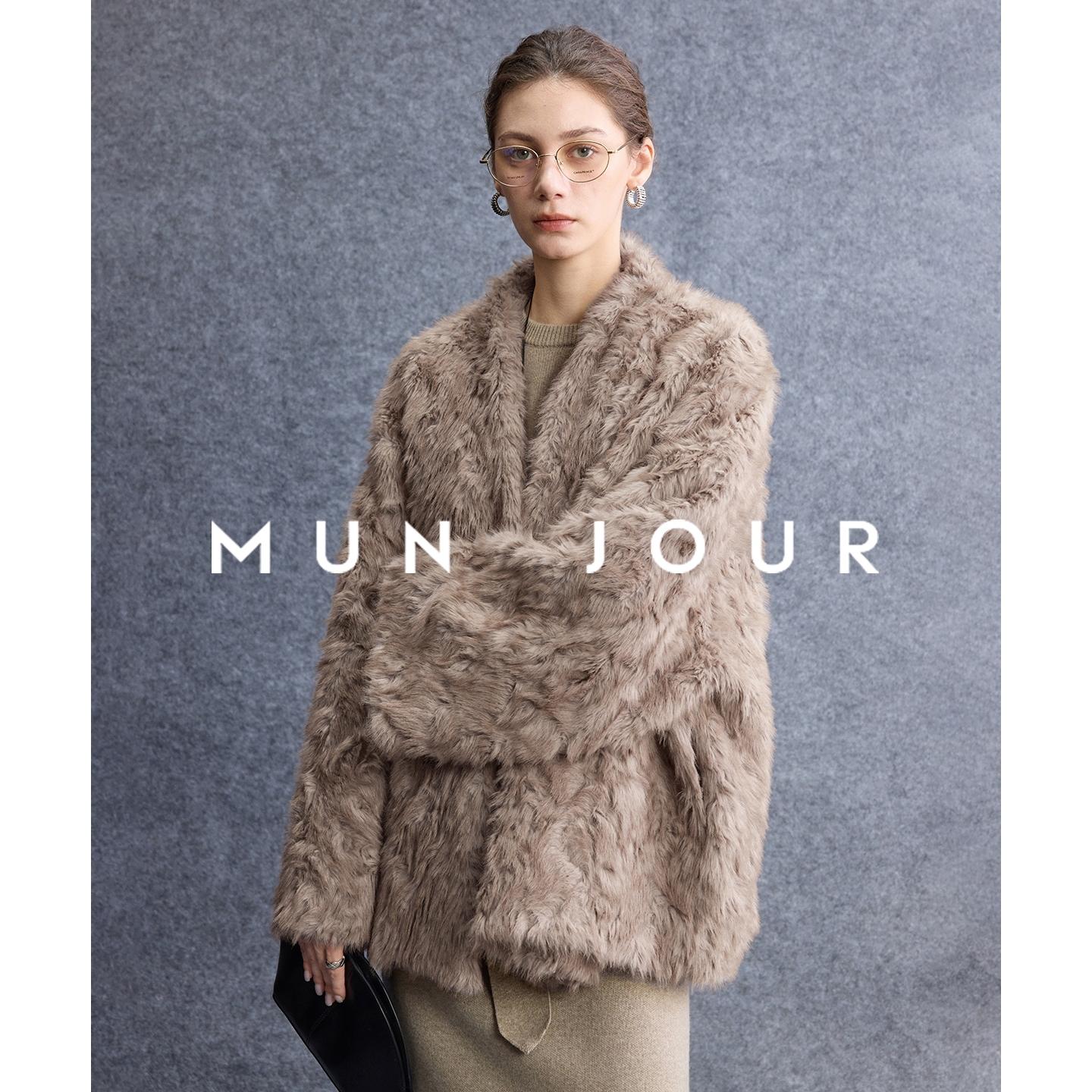 【达人专属】極简松弛慵懒感无领佰搭波浪卷环保皮草廓形外套