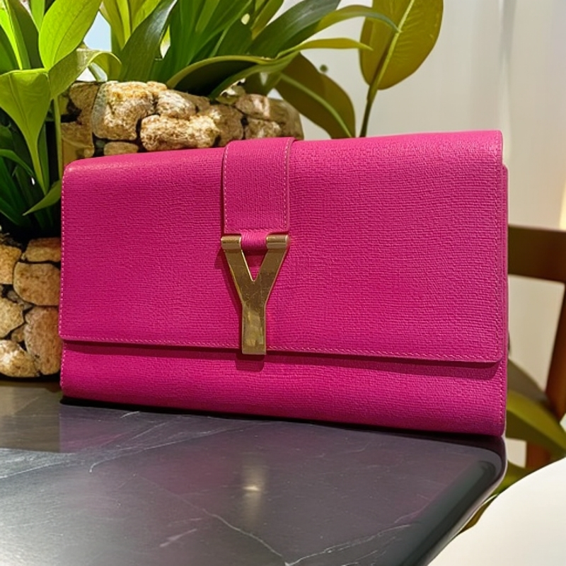 95新 YSL/圣罗兰 玫粉色手拿包  1233 6663
