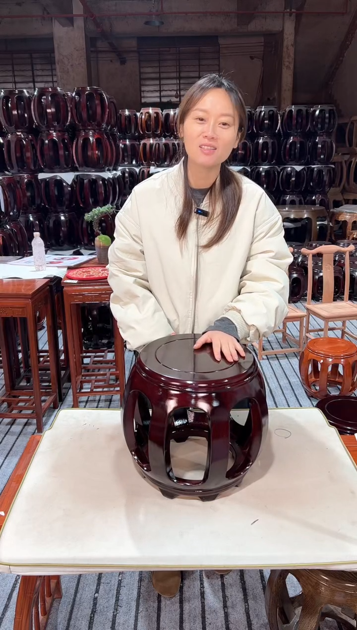 【闪购商品】花梨木类凳子微瑕白宫木酸枝色小号鼓凳