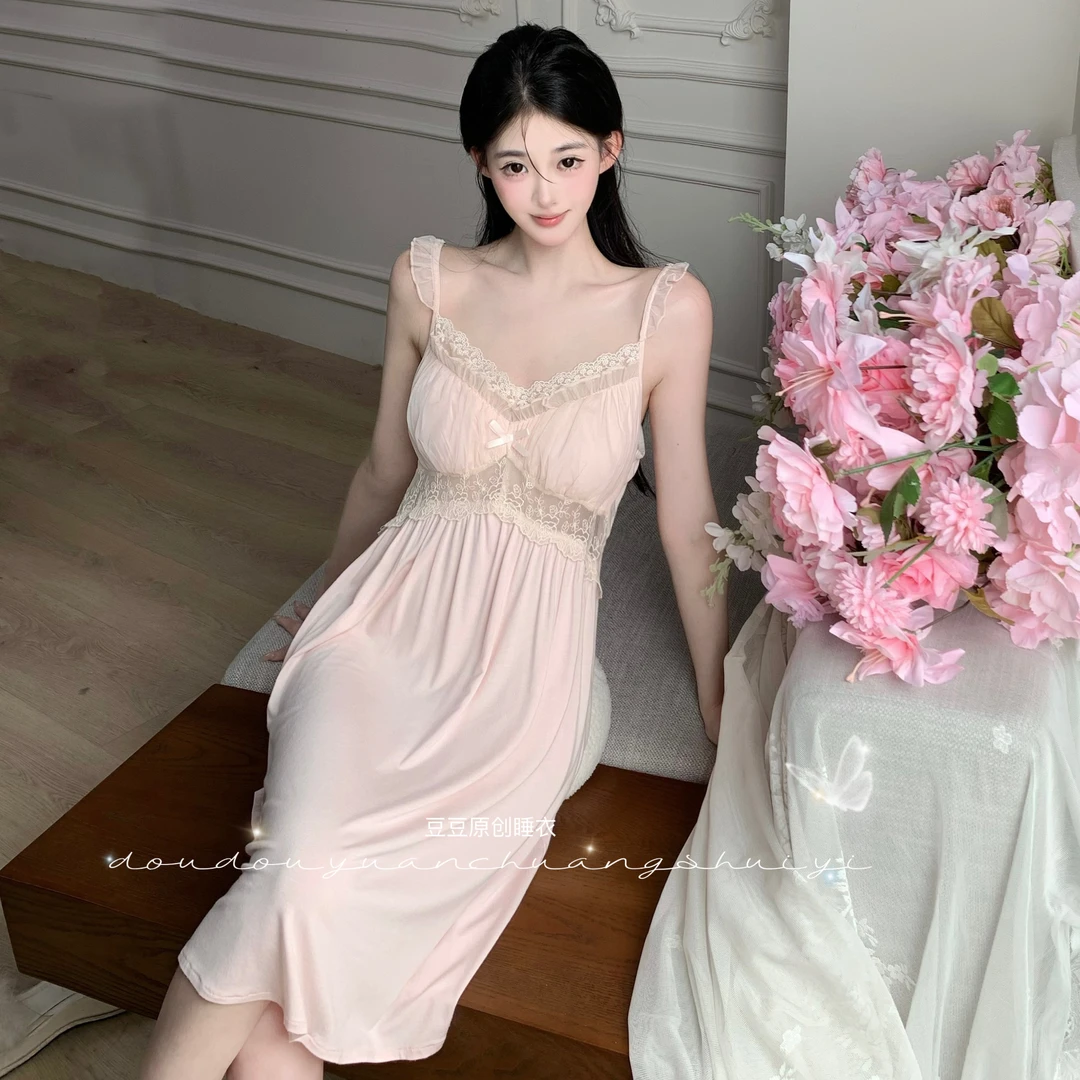 西米【漫步花海】吊带无袖纯欲睡裙高腰显瘦夏季女蕾丝法式睡衣女