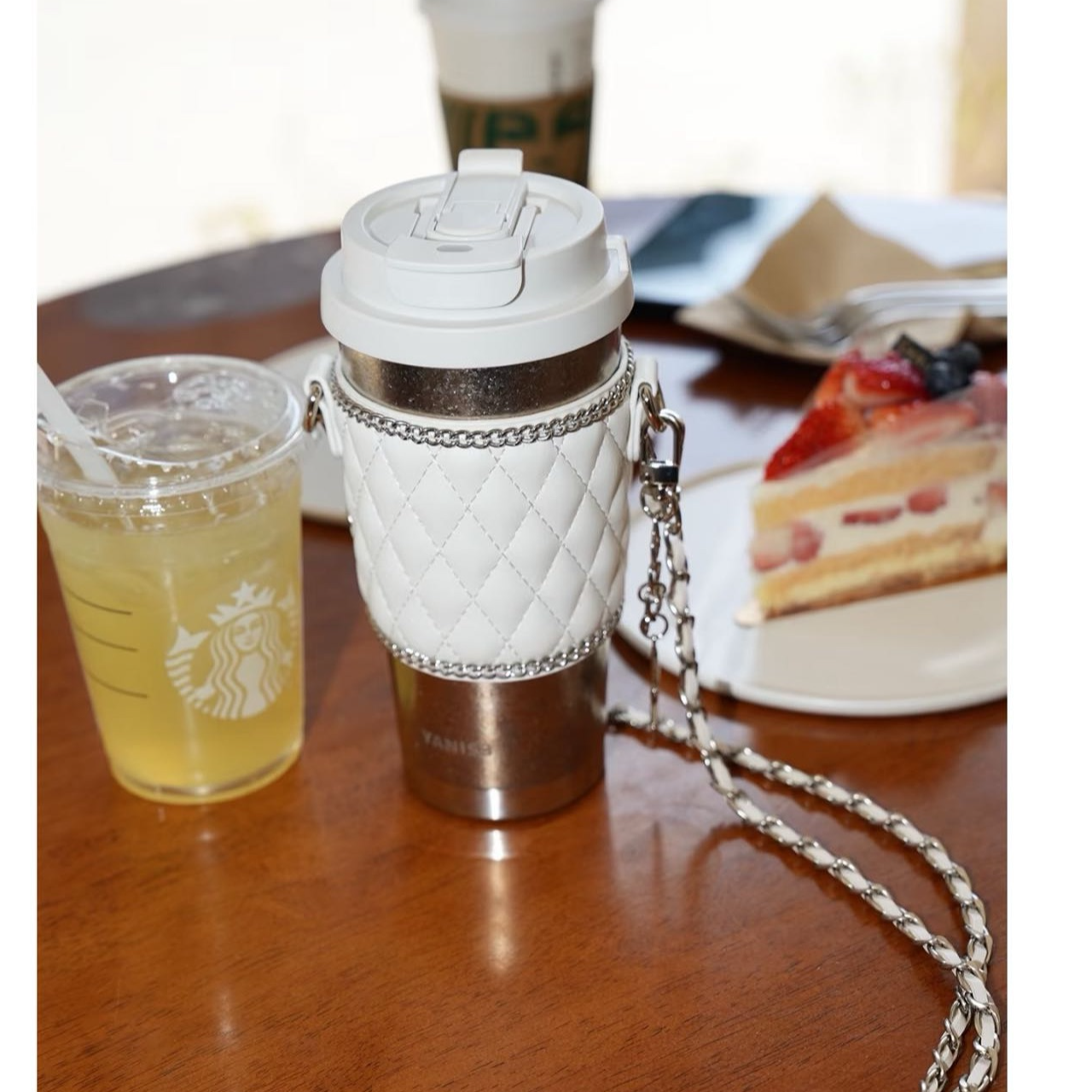 高颜值吸管咖啡杯纯钛保温杯