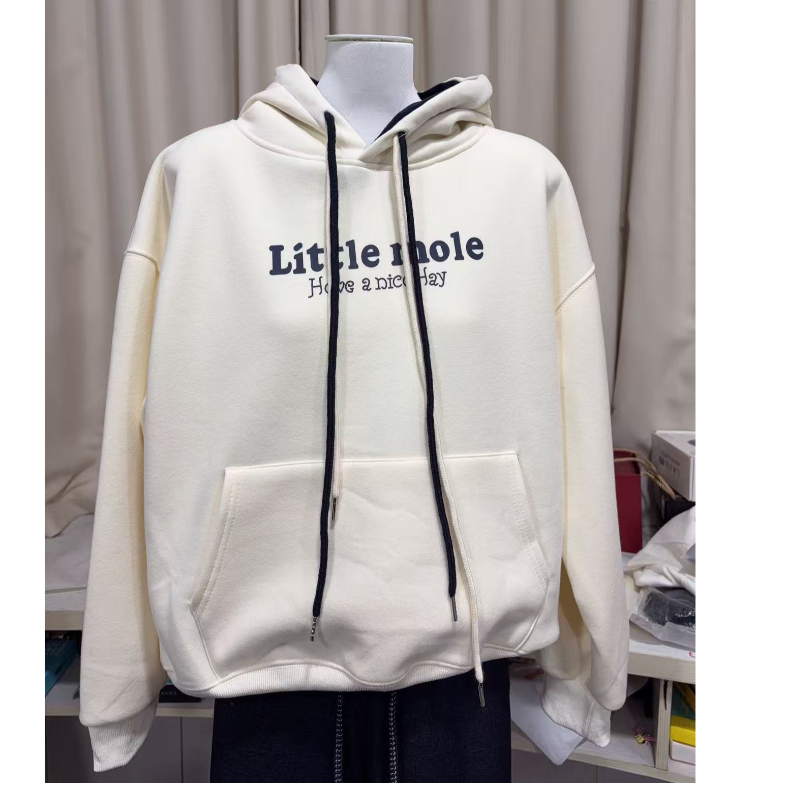BA家加绒S639米LI双层连帽卫衣