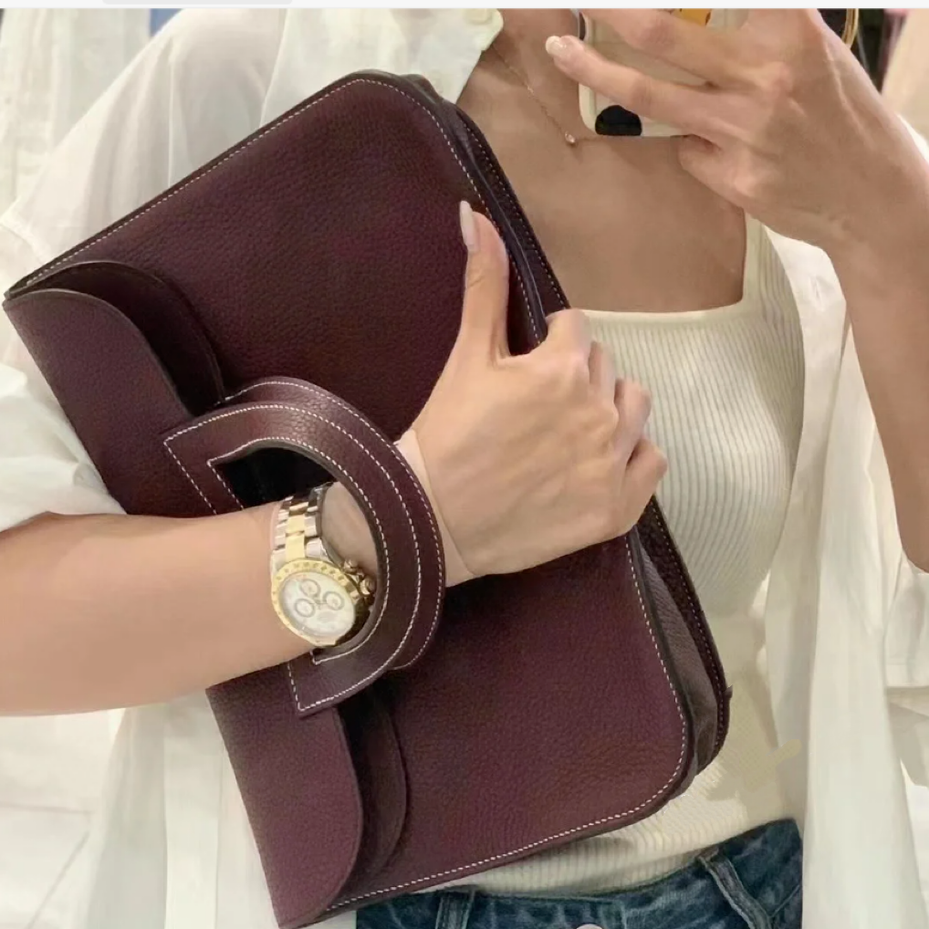 95新 Hermes/爱马仕 小花姑姑 Halzan 31 马鞍红 A刻 包