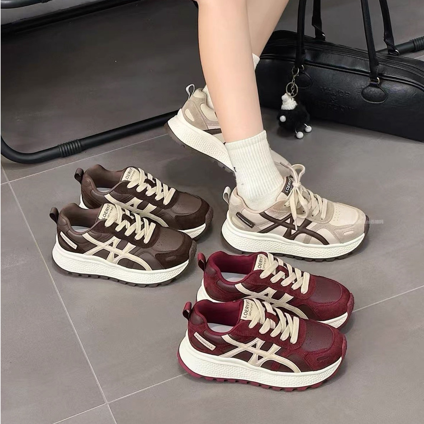 真皮厚底系带德训鞋女2026春季新款舒适百搭休闲鞋MLSY 2568-1