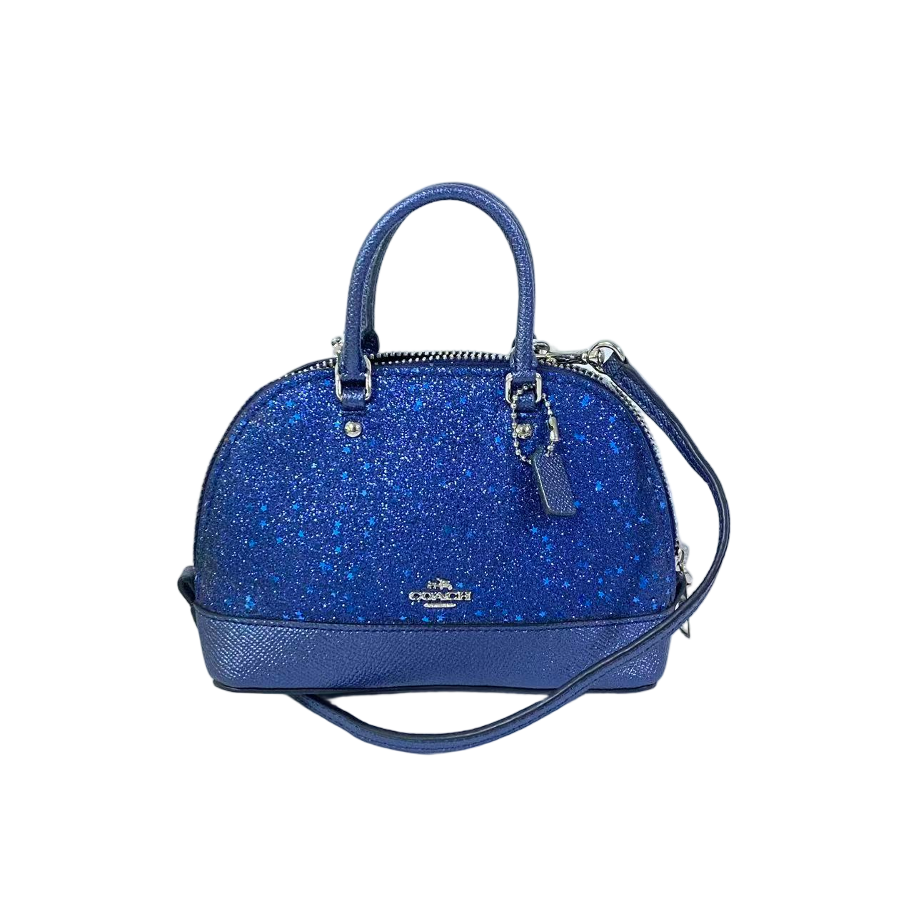 95新 COACH/蔻驰 蓝色亮片拼皮手提斜挎贝壳包  2512LQ014