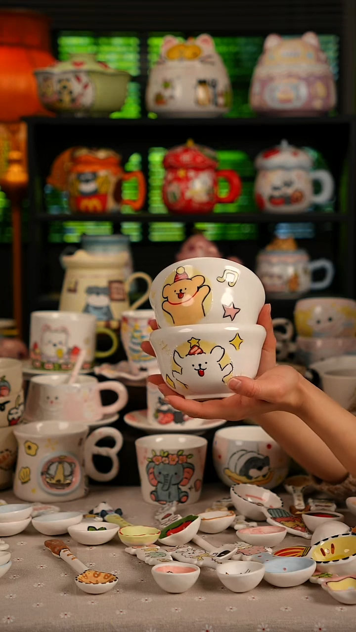 陶瓷无盖款景德镇高温釉下彩纯手绘创意瓷