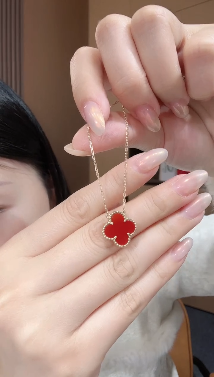 【闪购商品】玛瑙/玉髓套链18K金镶嵌 红色k黄，四叶草套链GHJ25版