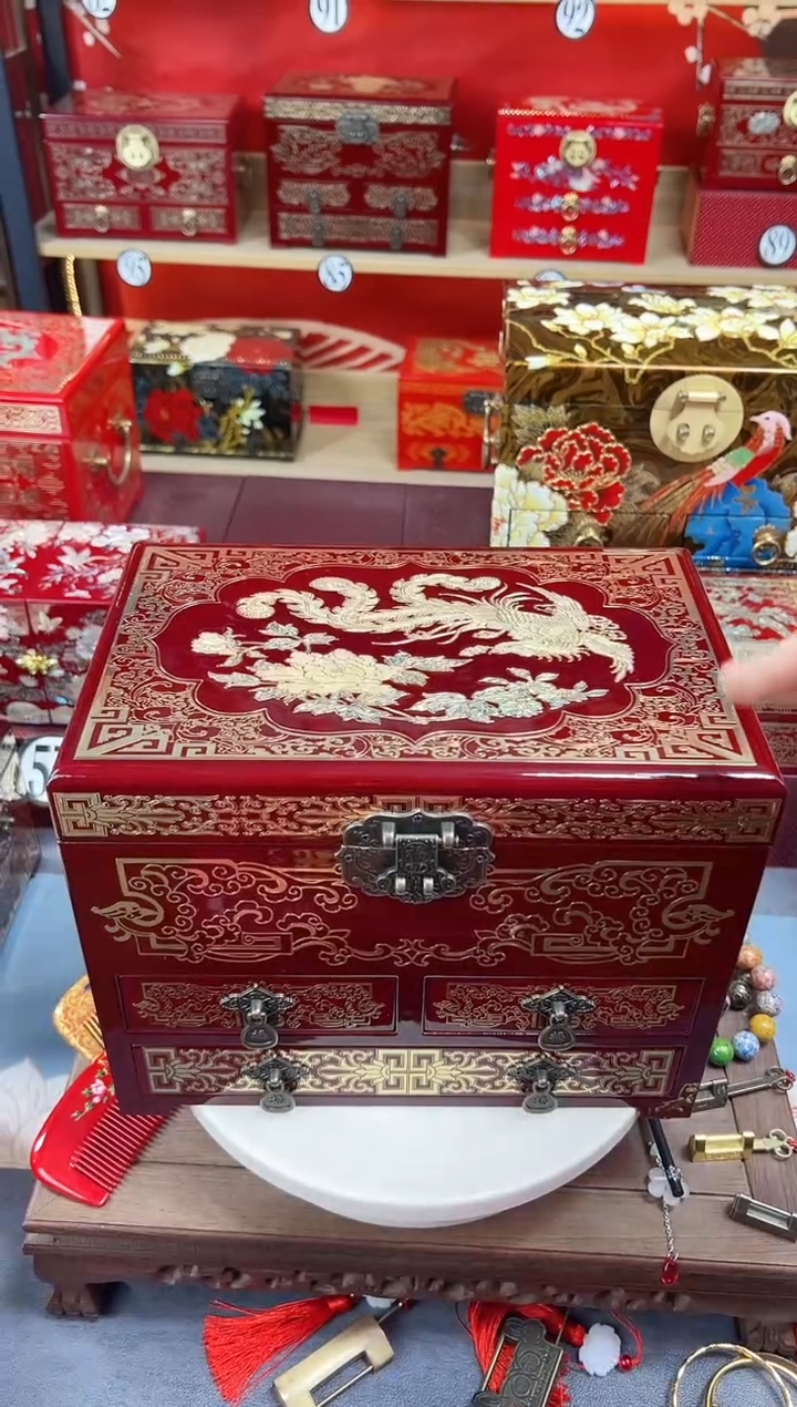 用****328厘米新款四层三抽掐丝螺钿镶嵌酒红凤凰