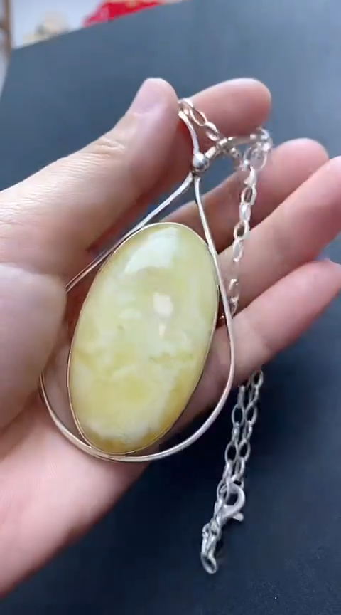 【闪购商品】琥珀裸石银S925镶嵌蜜蜡项链
