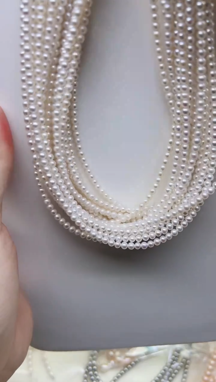 项链未镶嵌淡水珍珠白色近圆小米链3.0mm
