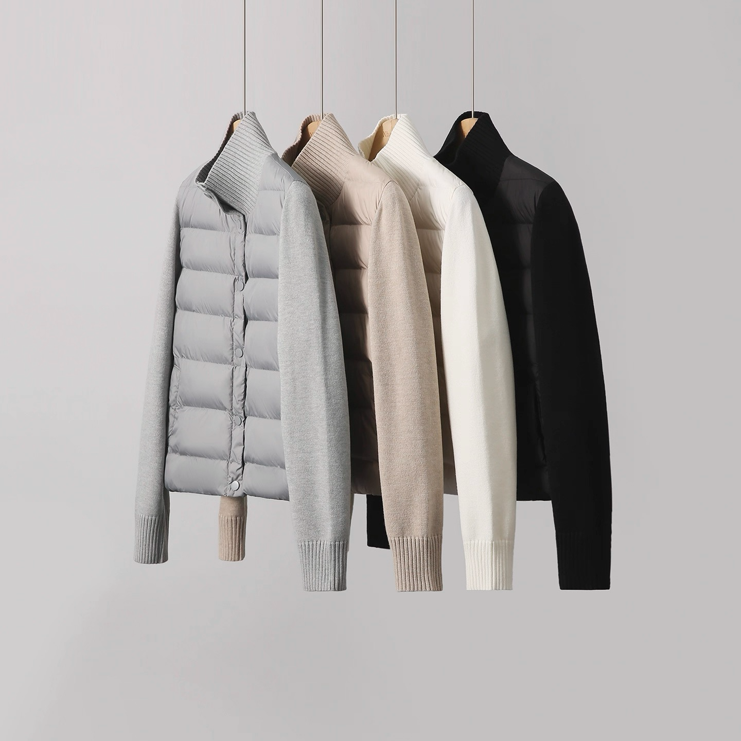 【安姬迩·自制】【羊毛填充内胆】轻盈保暖羊毛针织拼接立领棉服