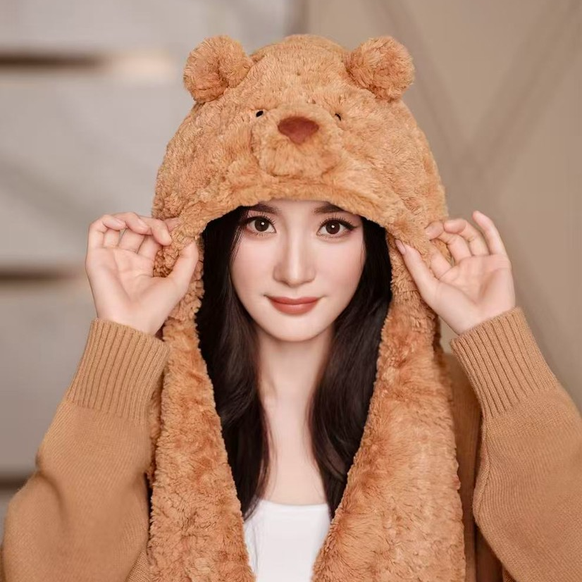 英国围巾巴塞罗熊围巾帽毛绒玩偶周边冬季礼物