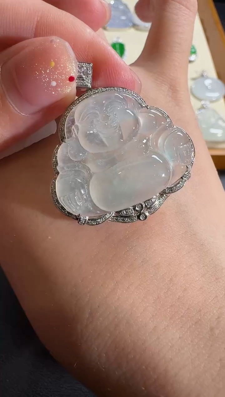 【闪购商品】翡翠吊坠(不含链)18K金镶嵌【源头工厂】钻石镶嵌