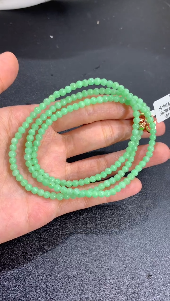 未镶嵌手串翡翠甜甜果绿 卡3.8mm