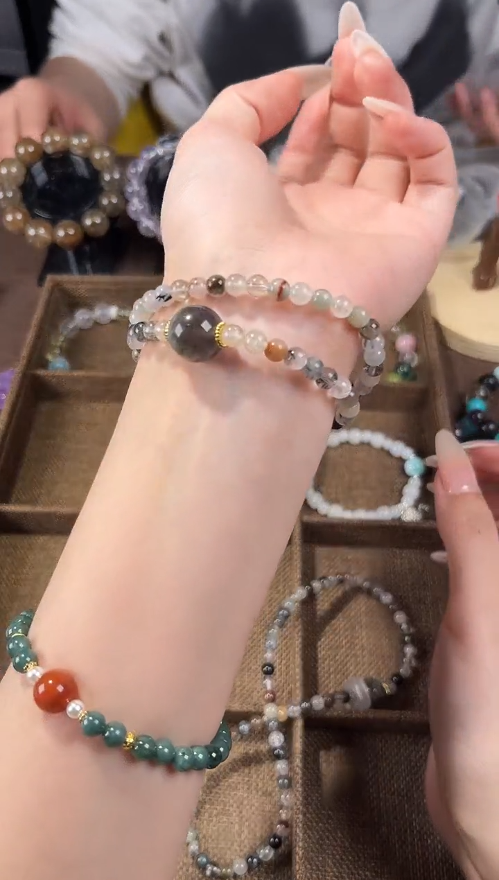 发晶手链未镶嵌0042彩发晶月双圈