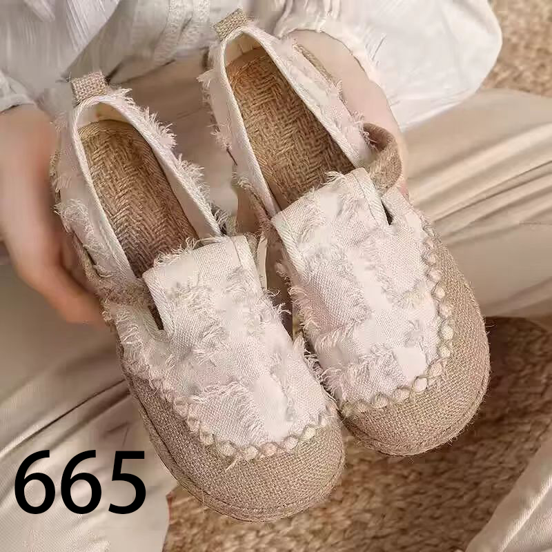 民族风轻便拼色防滑透气圆头布鞋包头休闲草编夏季