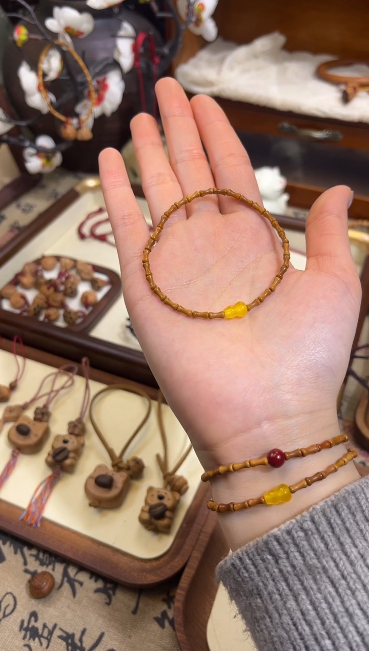 手串桃核【桃缘行】竹节「黄色葫芦」桃木桃核辟、挡、驱、护 备注手围