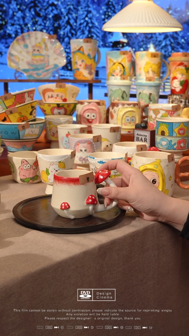 陶瓷008红蘑菇设计师手作手绘景德镇高温