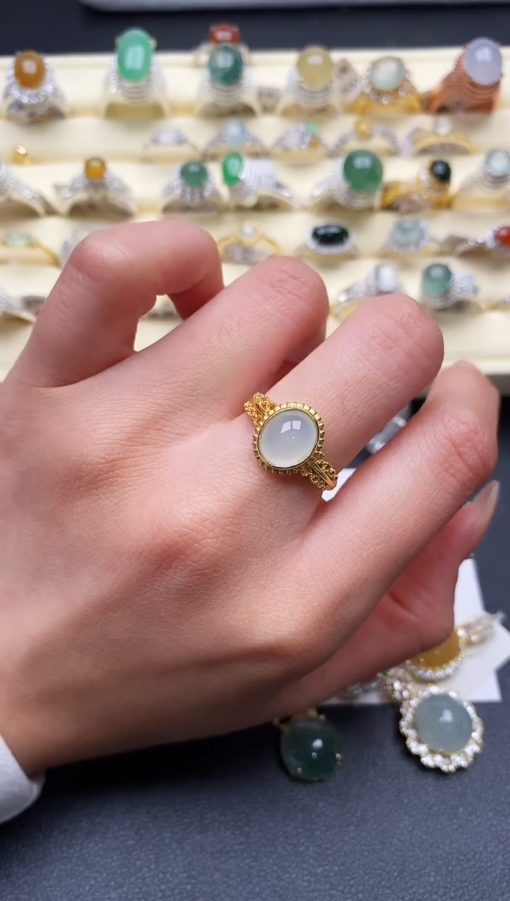 【闪购商品】翡翠戒指银S925镶嵌7777777+4