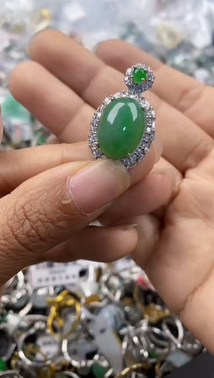 银S925镶嵌戒指翡翠10                 10