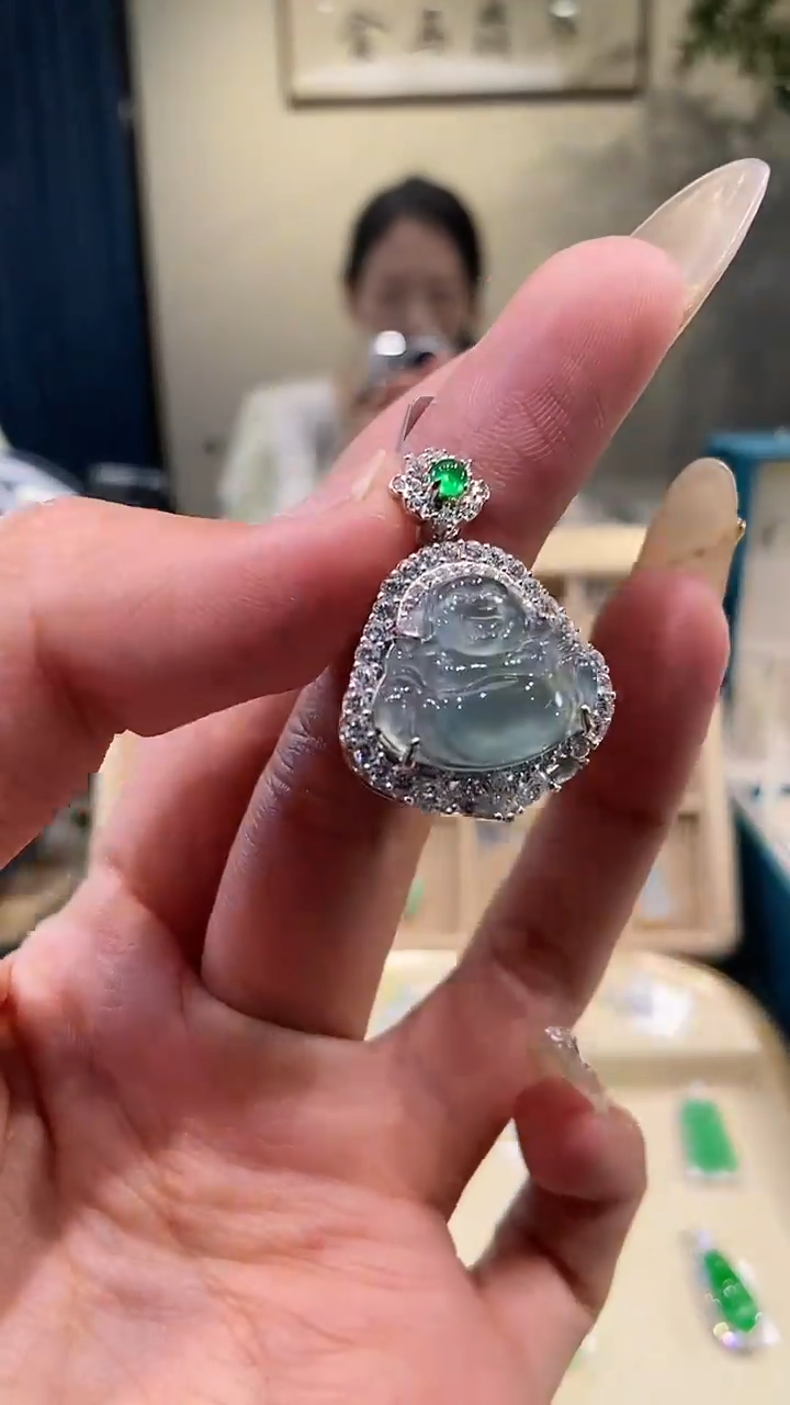 【闪购商品】翡翠吊坠(不含链)银S925镶嵌佛公