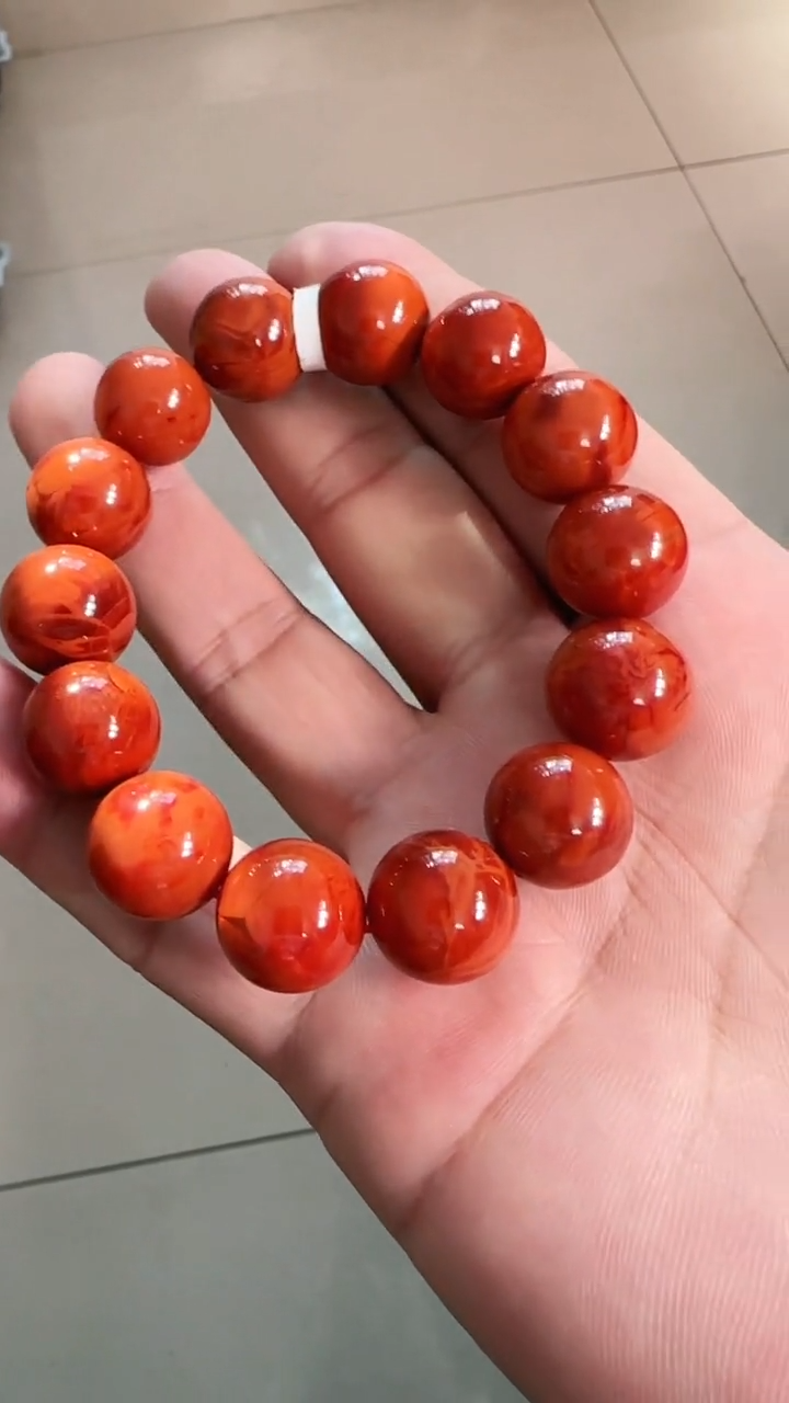 未镶嵌多样性发一件南红玛瑙【毕业级】15mm瓦西火焰纹圆珠单圈 