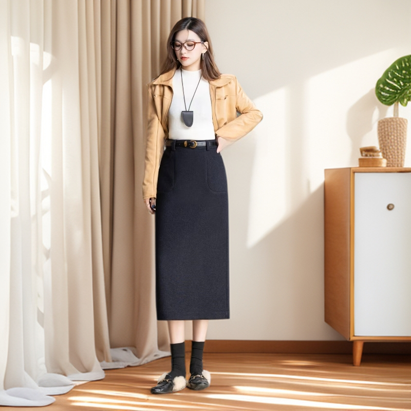 66833#【木兮兮专属】2025年秋冬季新款两口袋休闲显瘦百搭半身裙