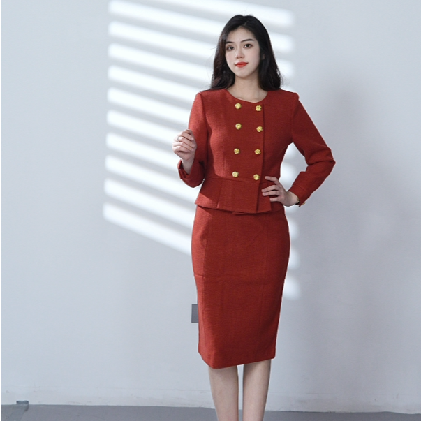 清「新年战袍」小香风砖红色套裙修身气质显瘦职业装优雅日常