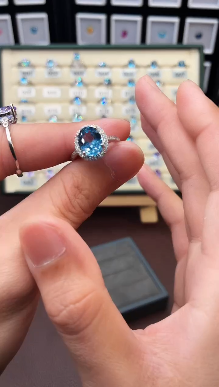 银S925镶嵌戒圈海蓝宝石1111