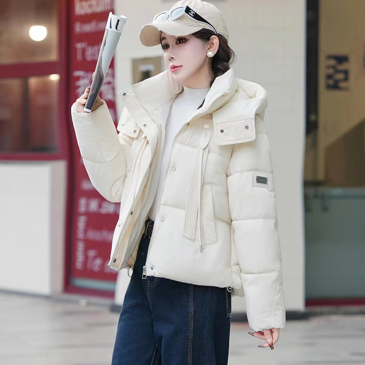908冬季外套2025新款韩版宽松连帽服小个子短款面包加厚棉衣