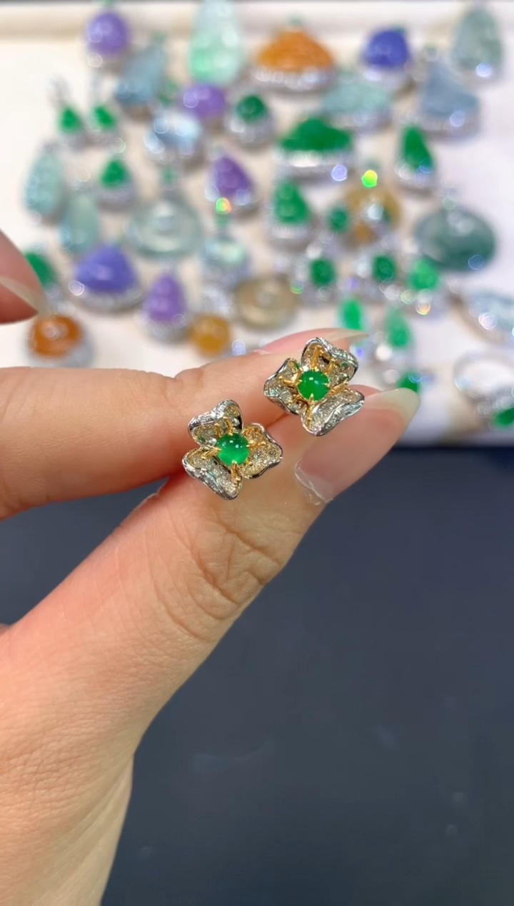 【闪购商品】翡翠耳饰18K金镶嵌A210|(多样性发货）拍一发一