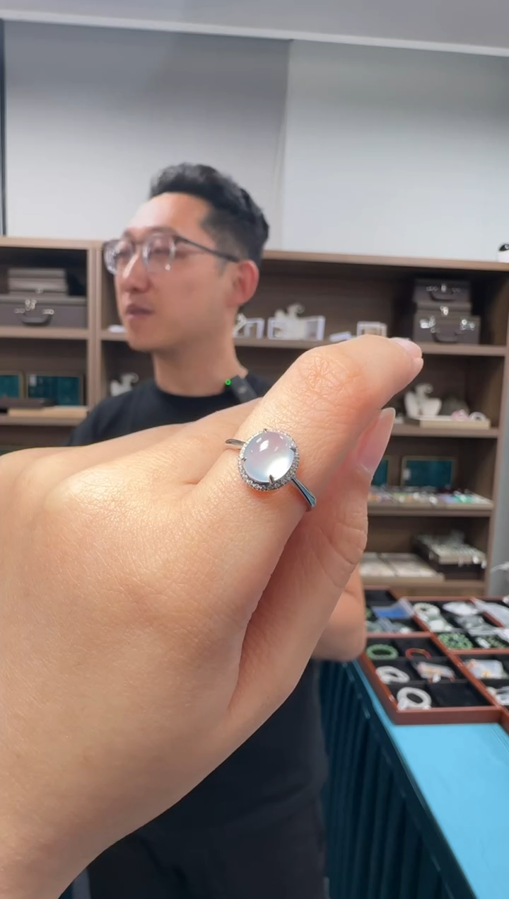 【闪购商品】翡翠戒指18K金镶嵌翡翠正冰戒指（14号圈口）