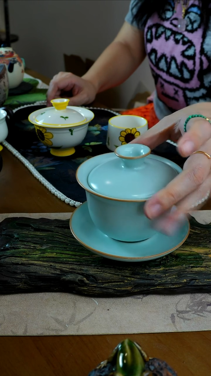 茶瓷物语青瓷三才盖碗