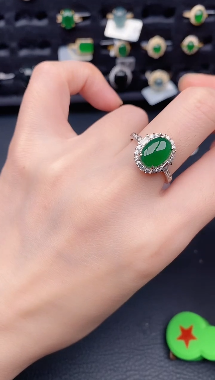 银S925镶嵌戒指翡翠天然a货翡翠374