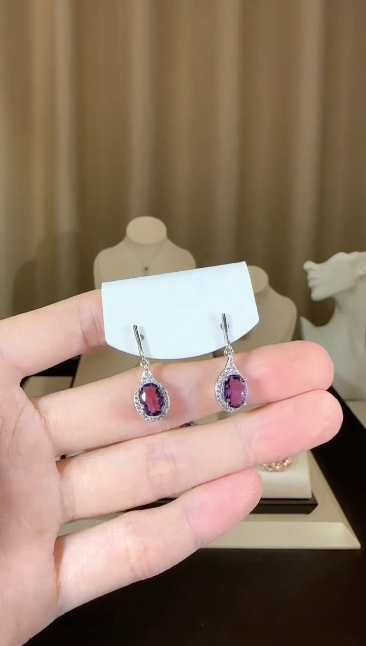 【闪购商品】紫晶耳饰银S925镶嵌6*8mm耳坠