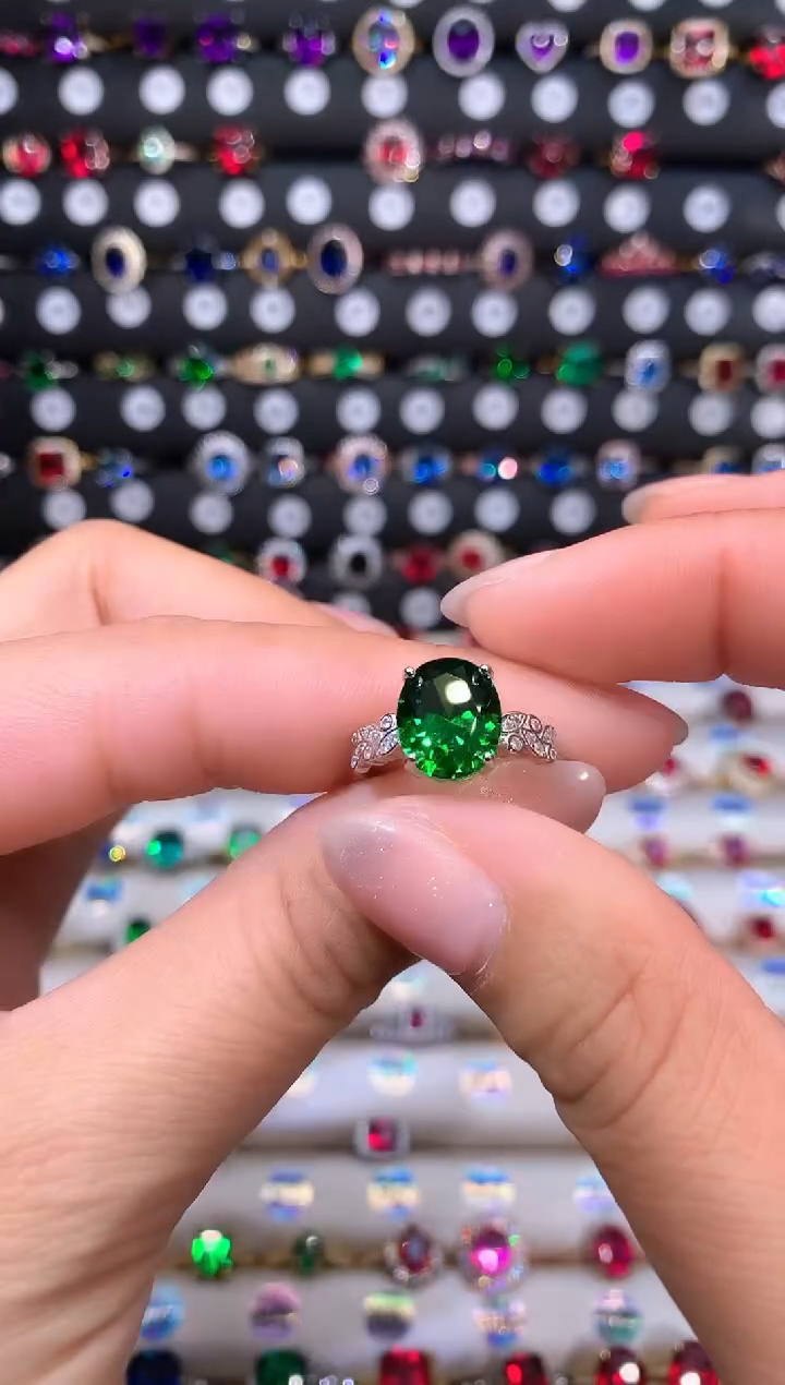 【闪购商品】透辉石戒指银S925镶嵌911白