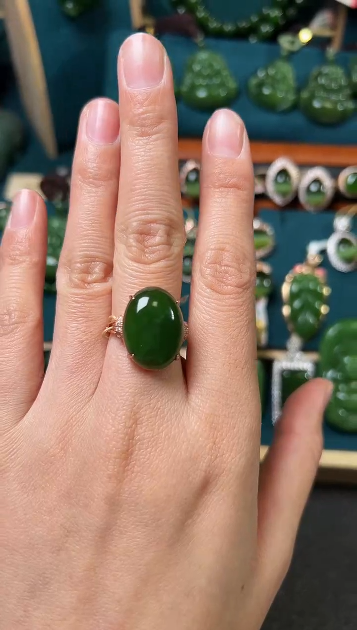 【闪购商品】和田玉（碧玉）戒指银S925镶嵌碧玉