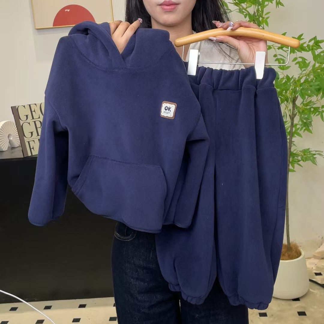 男童双面奥丽绒卫衣卫裤套装2025秋冬新款男宝连帽衣服休闲