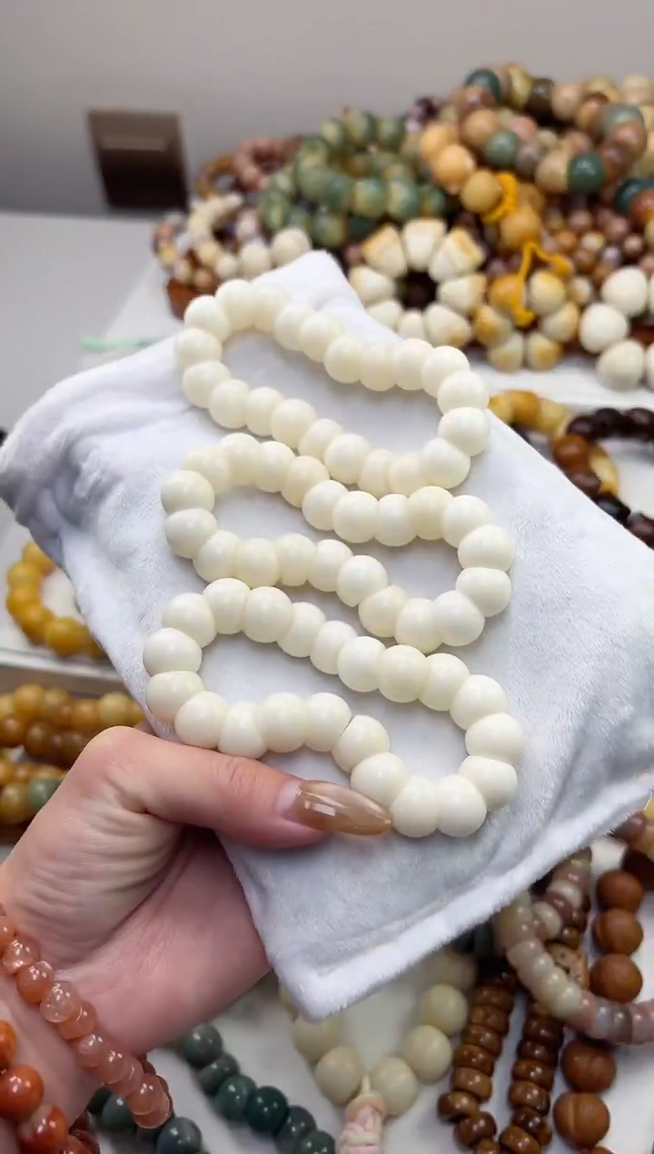 手串菩提根/象牙果沐d76玉化高瓷白椰奶冻蒜瓣大肠14mm手串