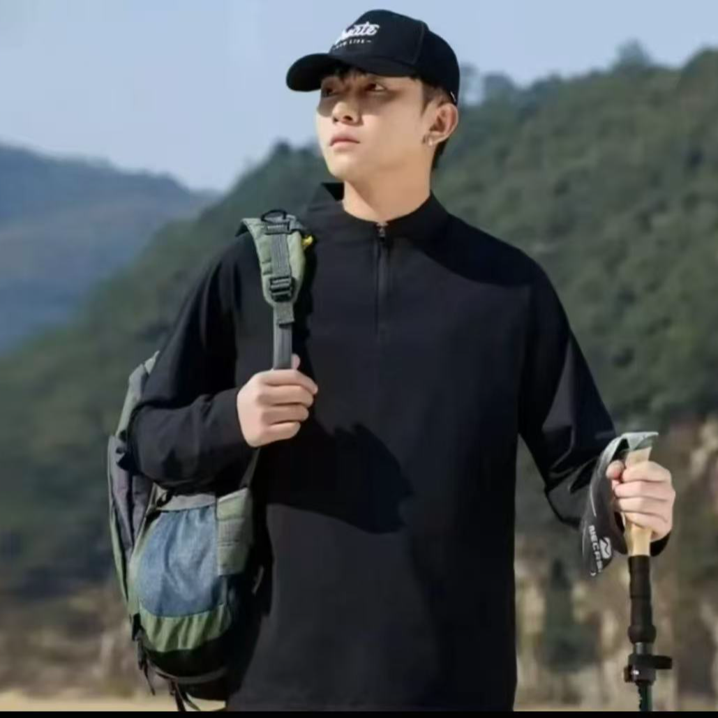 2025秋季新款运动款拉链长袖休闲立领宽松型T恤修身户外-壹品8型