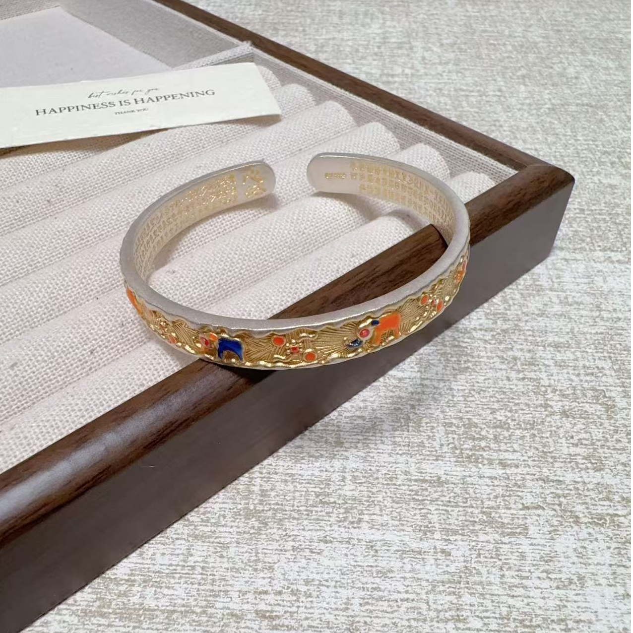 足银手镯 足银珐琅吉象如意描金大象珐琅彩手镯