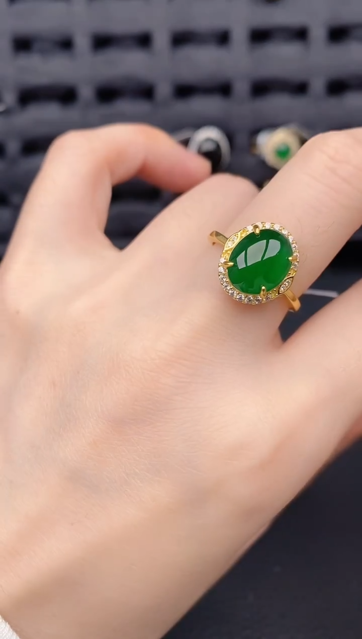 银S925镶嵌戒指翡翠天然a货翡翠417