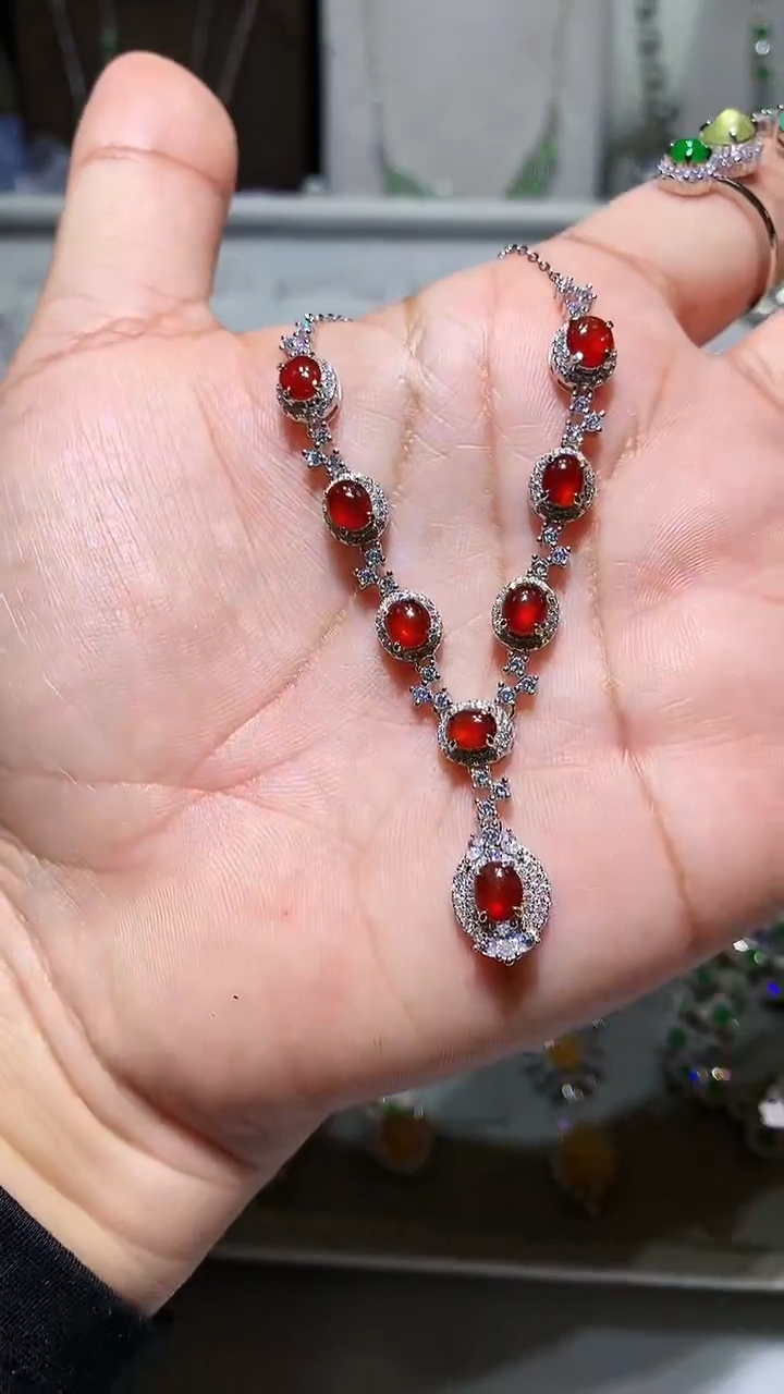 【闪购商品】翡翠耳饰未镶嵌红翡套链