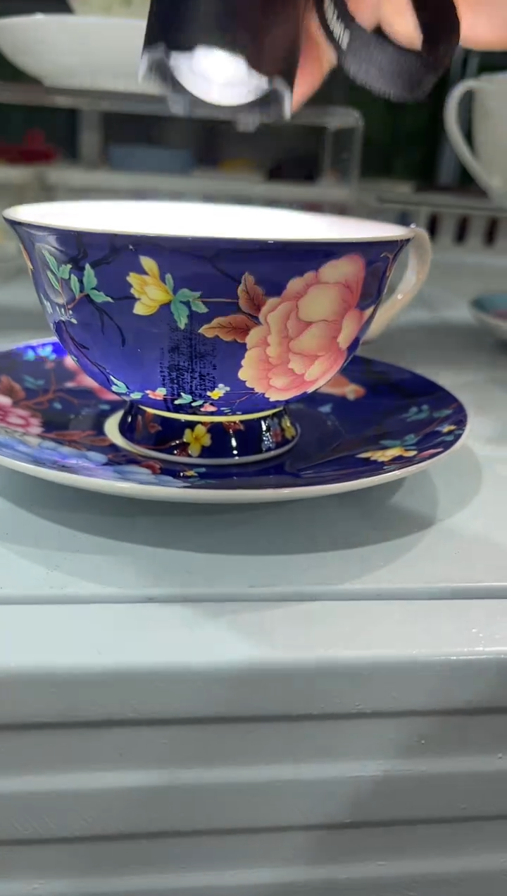 杯子骨瓷（简装）宝石蓝咖啡杯碟一套+小勺