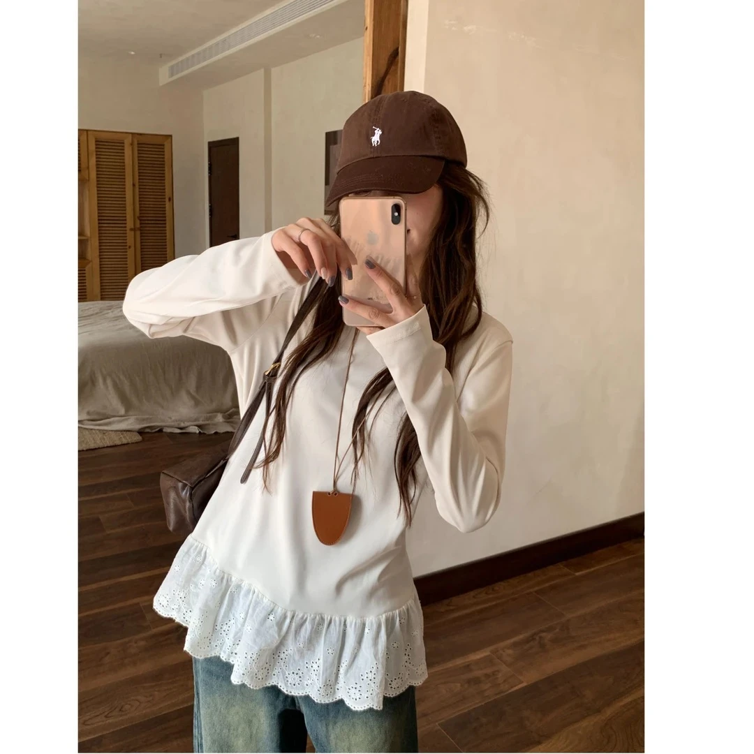 百搭神器 2025新款秋冬蕾丝高级感打底衫女长袖宽松百搭公主风T恤