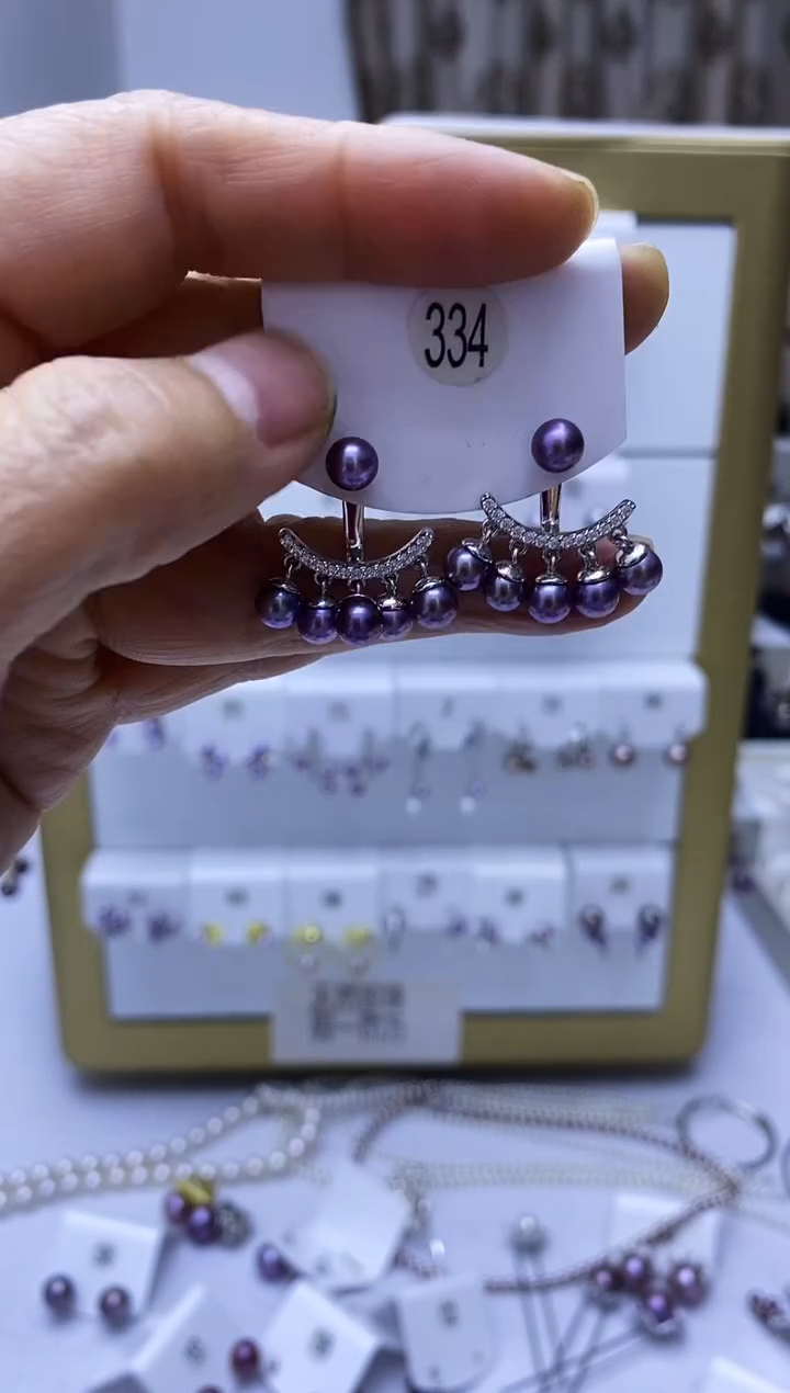 银S925镶嵌耳饰淡水珍珠334