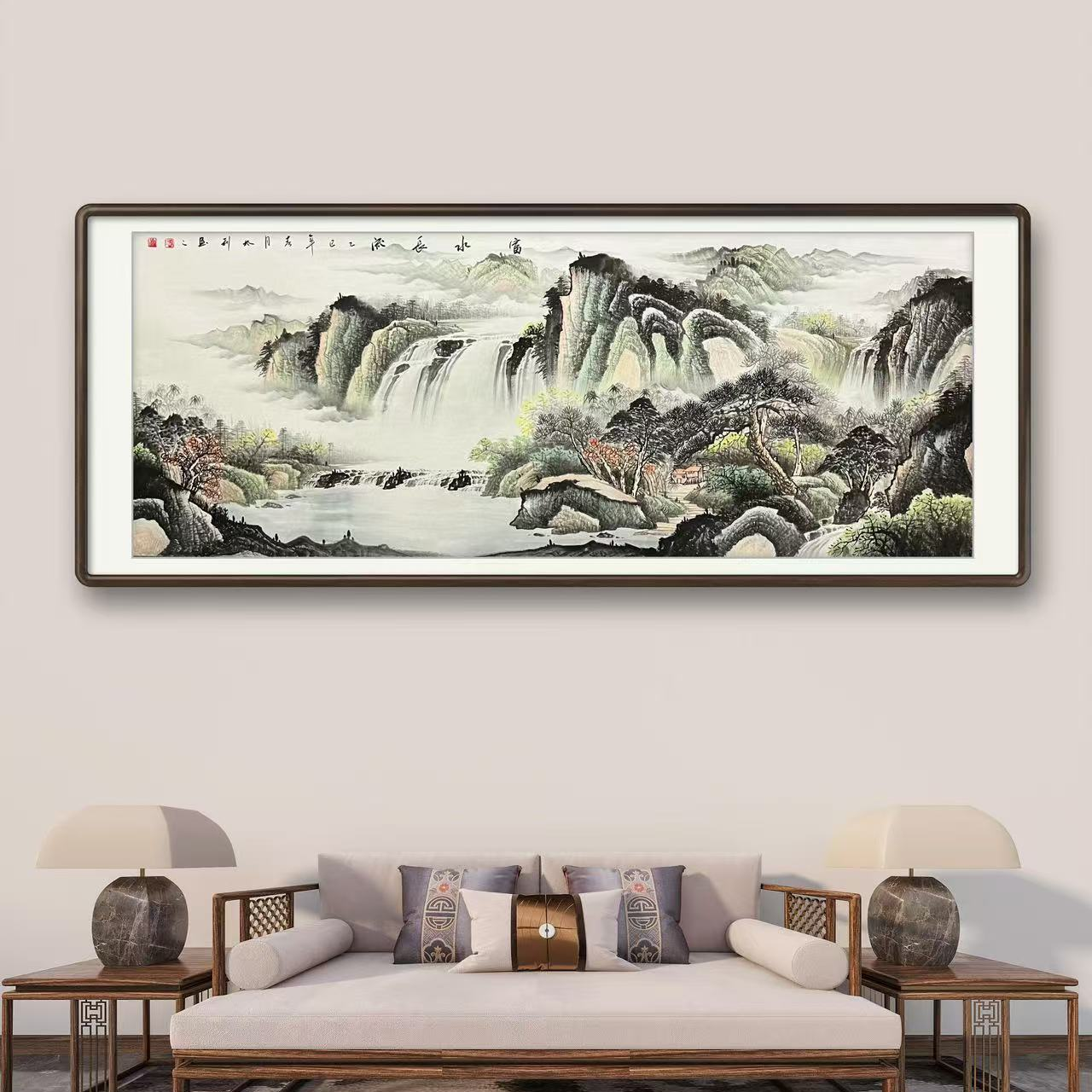 《富水长流》手工画横幅六尺国画书画字画客厅办公室挂画作品